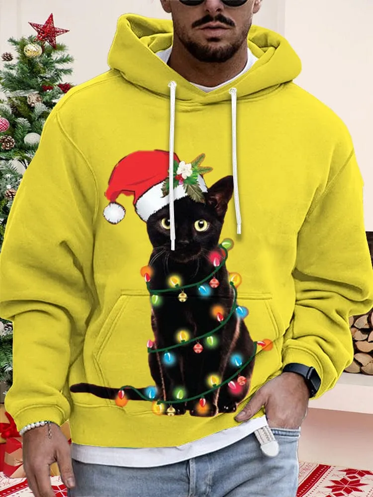 Casual Cat Graphic Pullover Hoodie