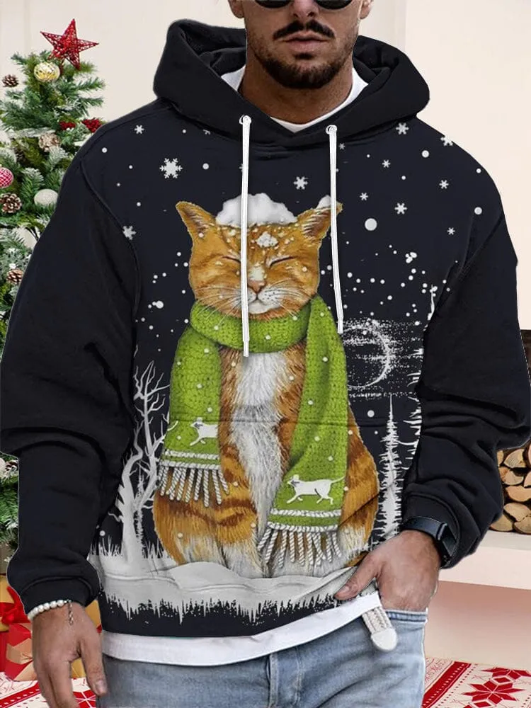 Casual Cat Graphic Pullover Hoodie