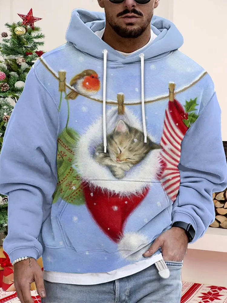 Casual Cat Graphic Pullover Hoodie