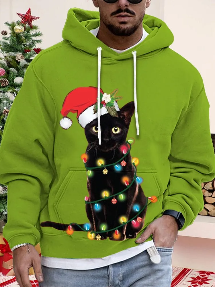 Casual Cat Graphic Pullover Hoodie