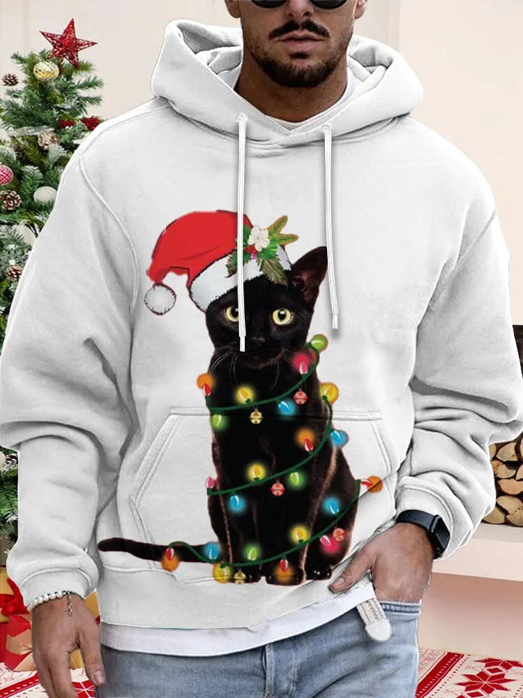 Casual Cat Graphic Pullover Hoodie
