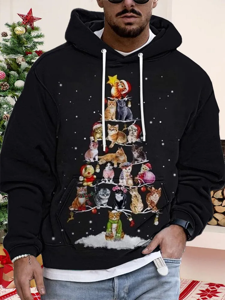 Casual Cat Graphic Pullover Hoodie