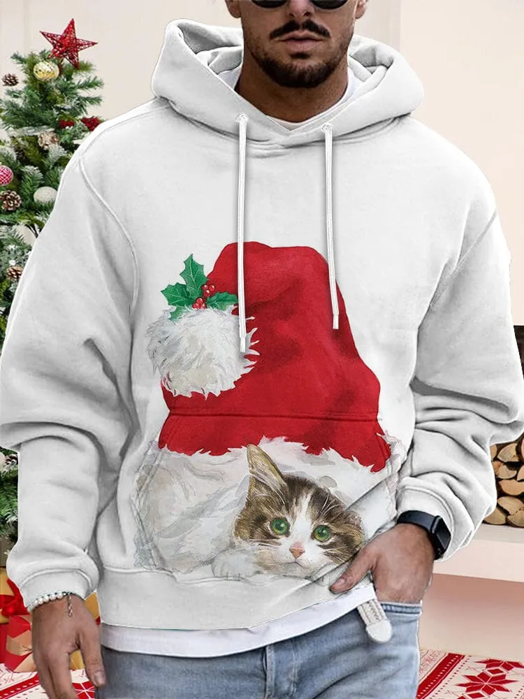 Casual Cat Graphic Pullover Hoodie