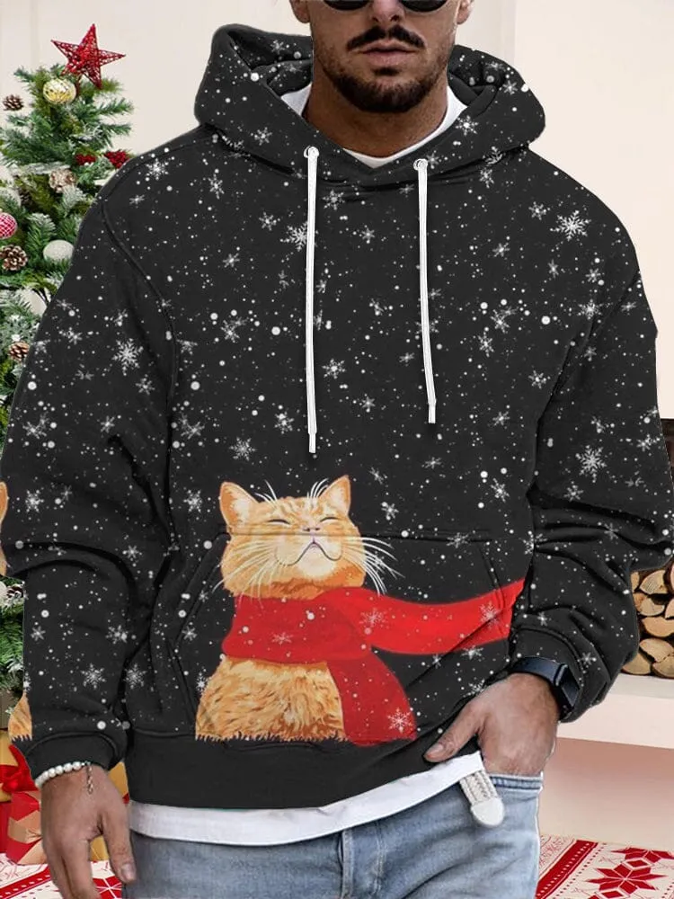 Casual Cat Graphic Pullover Hoodie