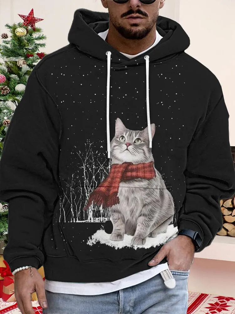 Casual Cat Graphic Pullover Hoodie
