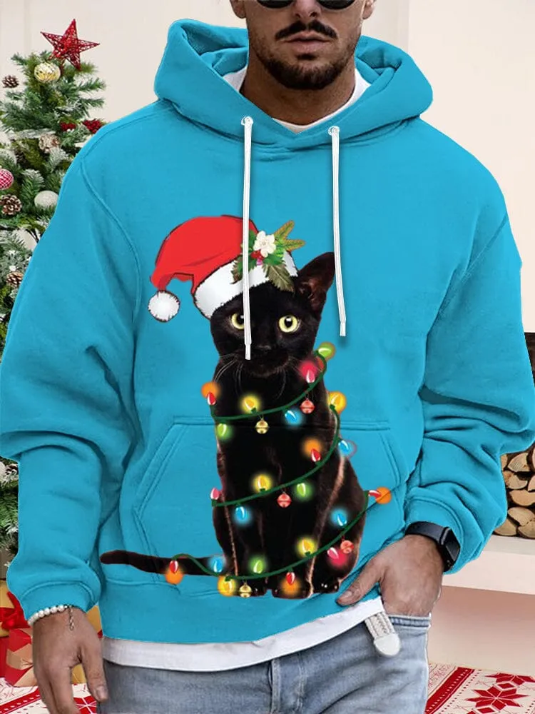 Casual Cat Graphic Pullover Hoodie