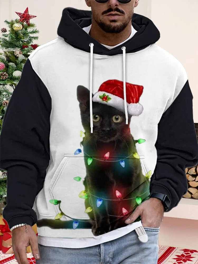 Casual Cat Graphic Pullover Hoodie