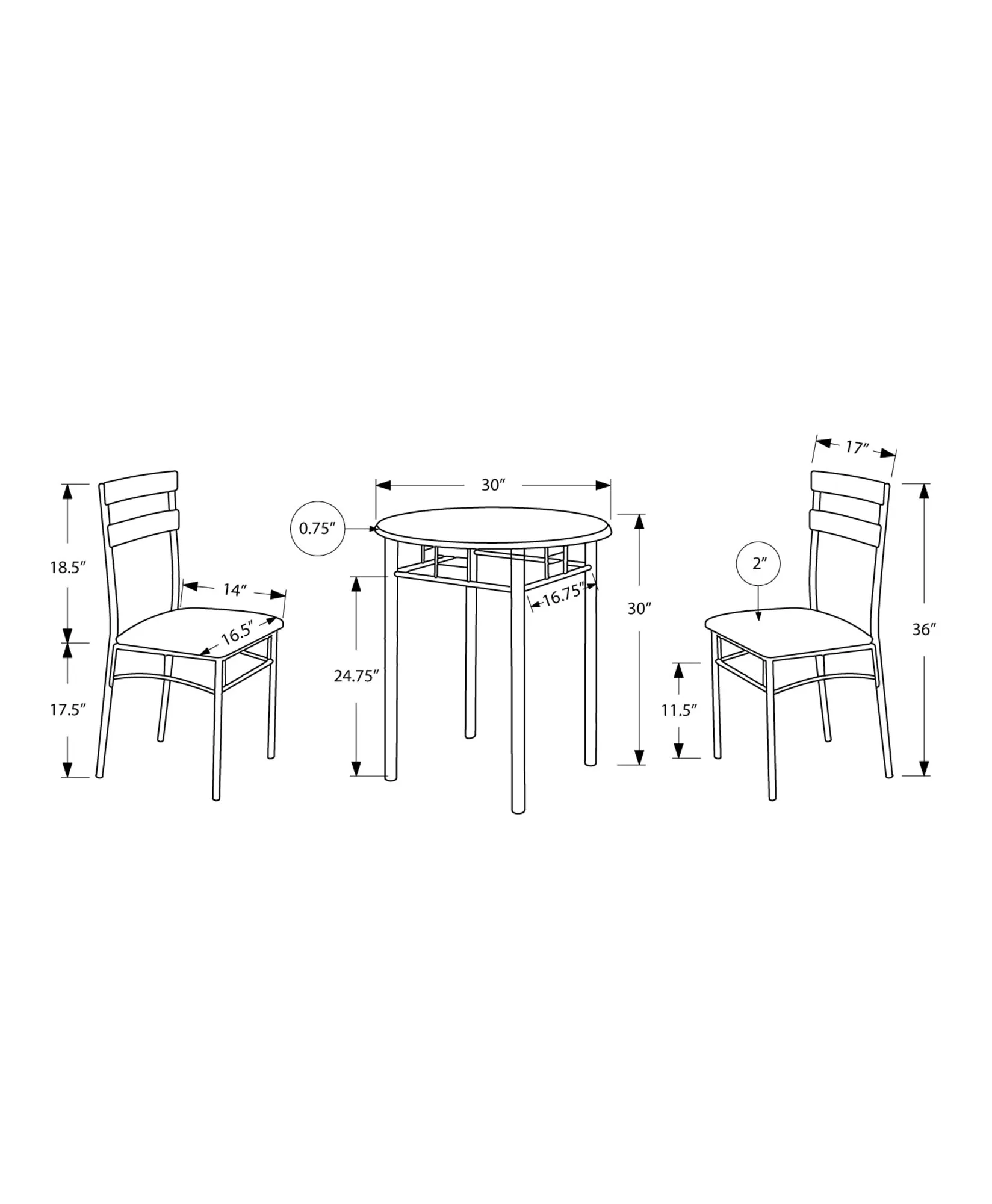 Dining Set - 3Pcs Set / Black / Silver Metal