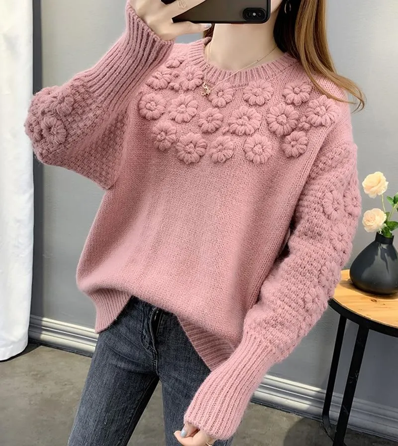 'Faye' Pink Floral Balloon Sleeves Jumper