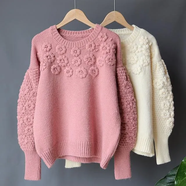 'Faye' Pink Floral Balloon Sleeves Jumper