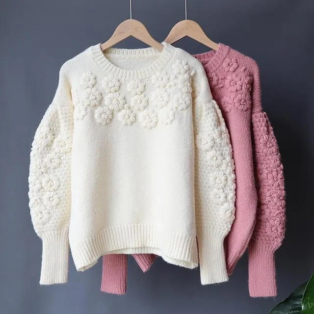 'Faye' Pink Floral Balloon Sleeves Jumper