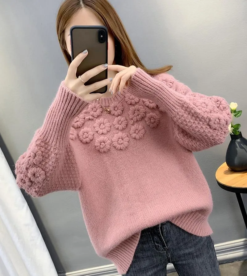 'Faye' Pink Floral Balloon Sleeves Jumper