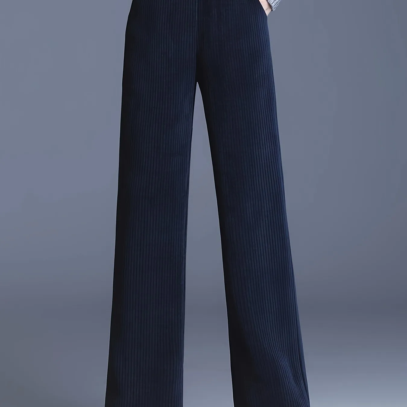 Fleece-Lined Corduroy Wide-Leg Pants - High Waist, Casual Straight Cut, Plus Size