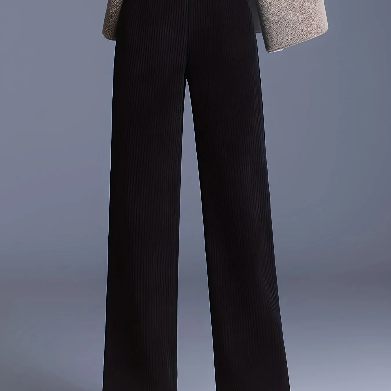 Fleece-Lined Corduroy Wide-Leg Pants - High Waist, Casual Straight Cut, Plus Size