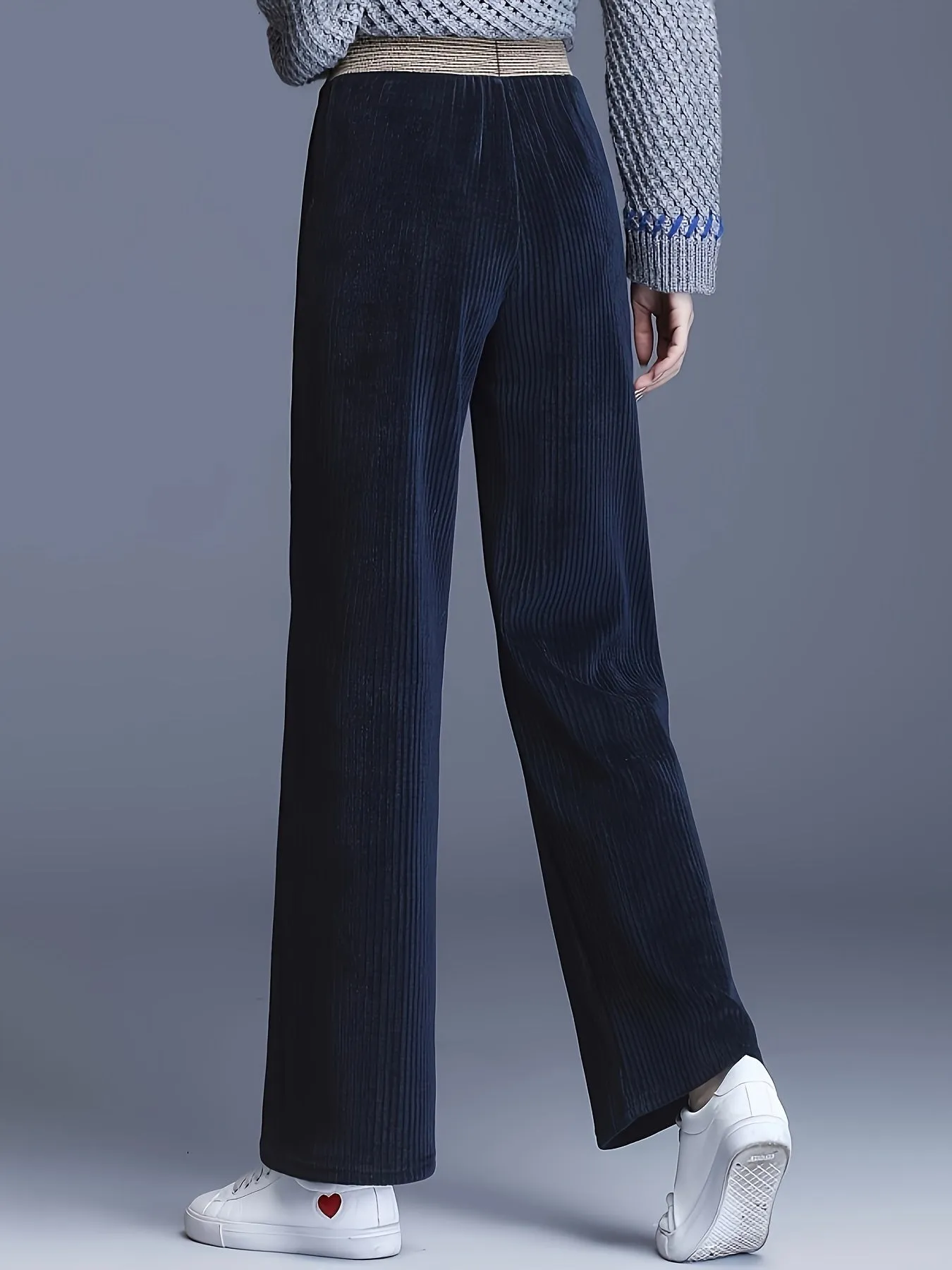 Fleece-Lined Corduroy Wide-Leg Pants - High Waist, Casual Straight Cut, Plus Size