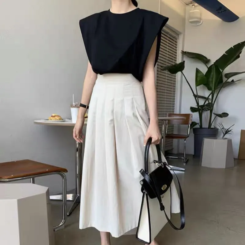 Minimalist Top with Pleated Midi Skirt Set