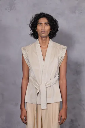 New Season Summer to Fall 2024--Jacket Suede Tie Up (Unisex) Cotton Off White-CH2/03-Senso-Fashion Edit Hemji