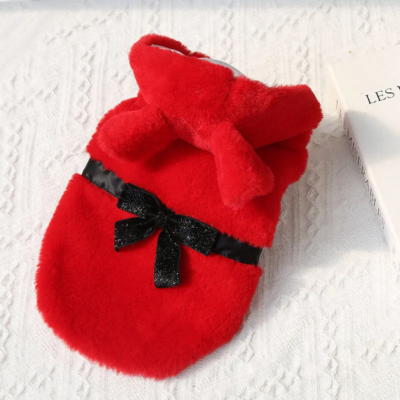 Pet Clothes Autumn and Winter New Dog Cat Clothes Fur Coat Bow Decoration