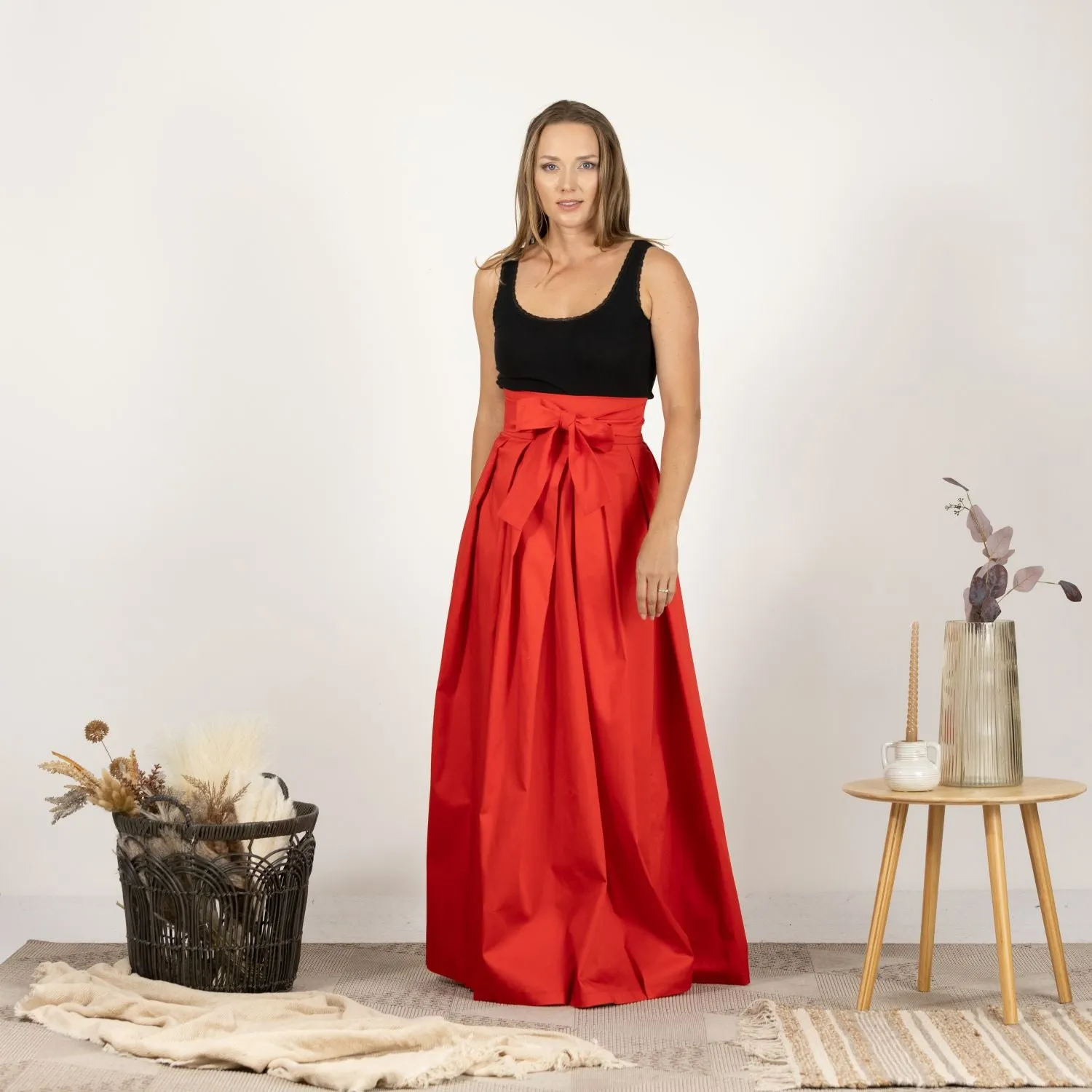 Slate Blue High Waist Pleated Maxi Skirt