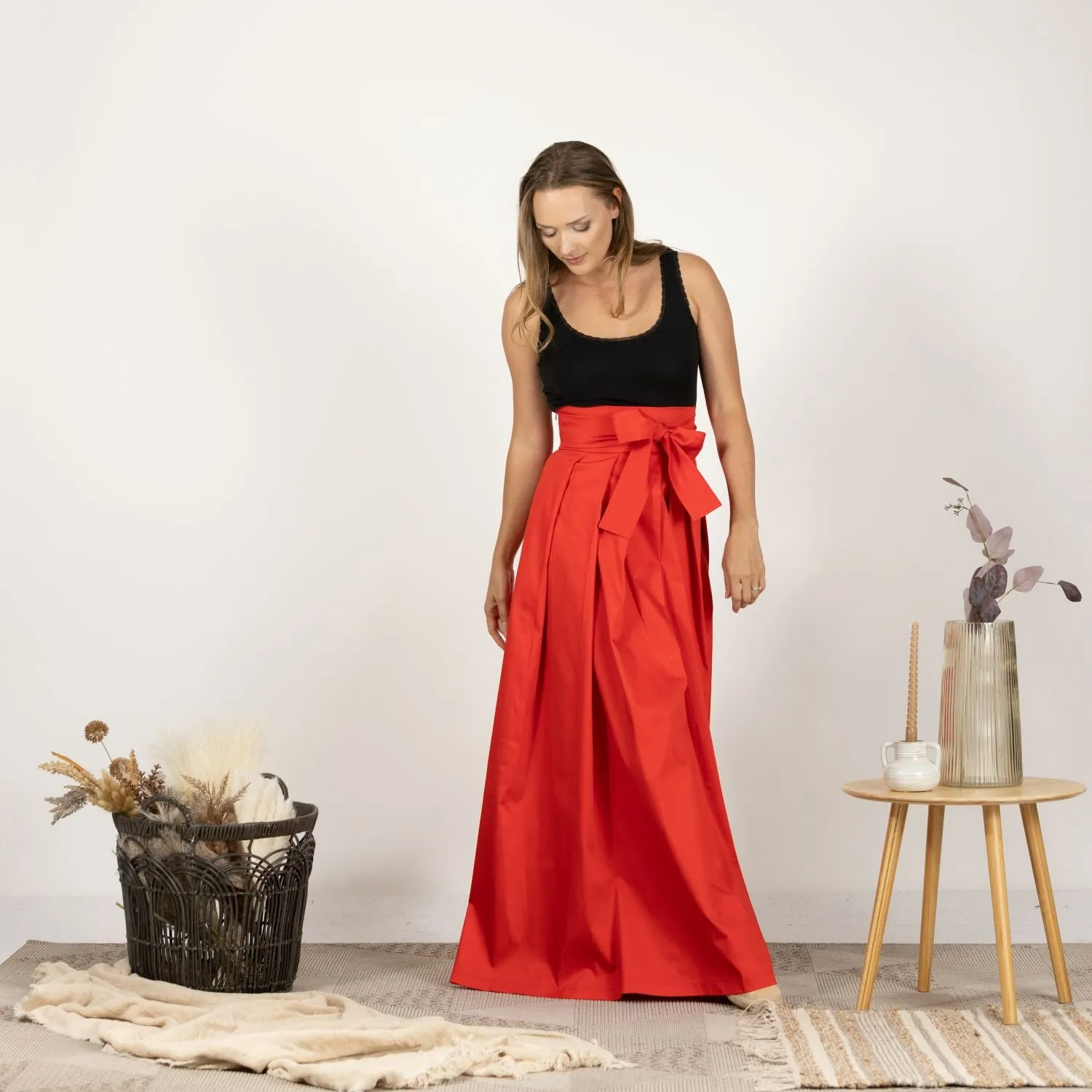 Slate Blue High Waist Pleated Maxi Skirt