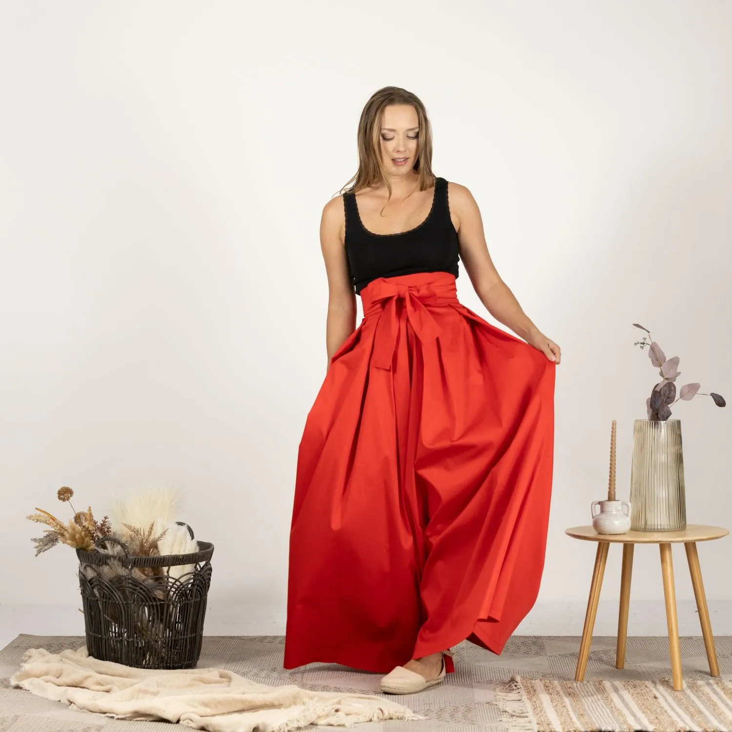 Slate Blue High Waist Pleated Maxi Skirt