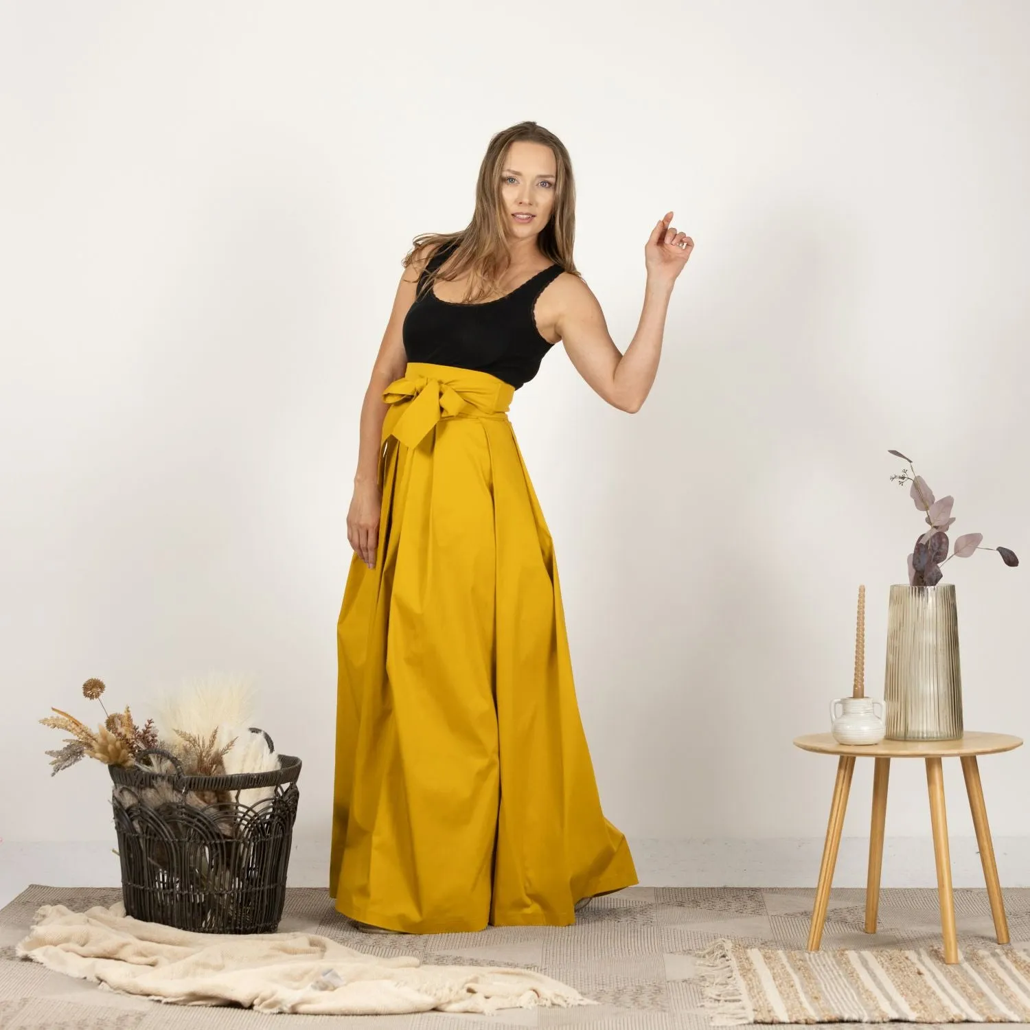 Slate Blue High Waist Pleated Maxi Skirt