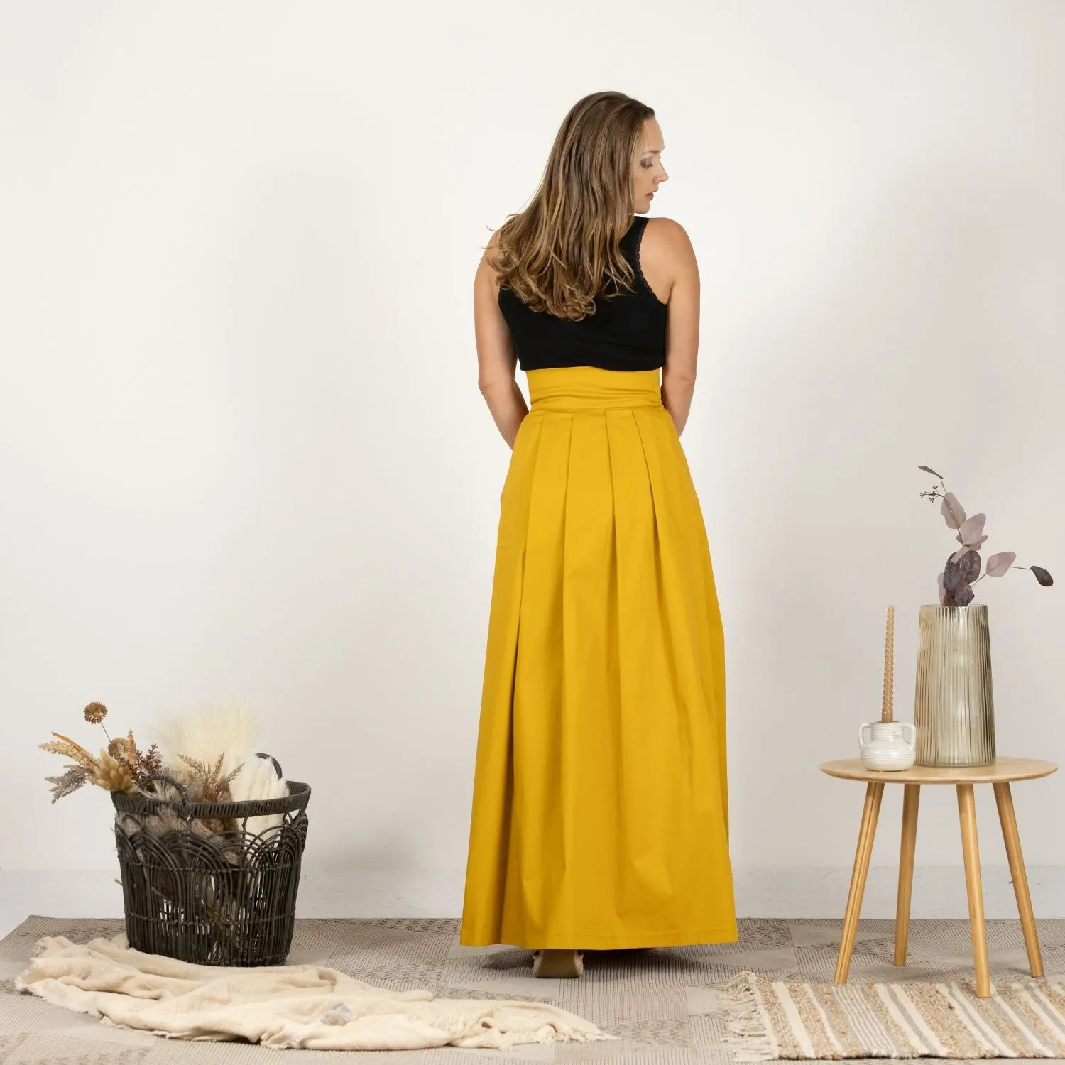 Slate Blue High Waist Pleated Maxi Skirt